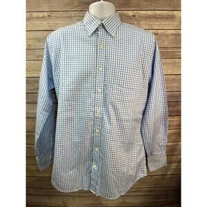 Peter Millar Nanoluxe Easycare Button Down Shirt Blue White Plaid Medium Mens